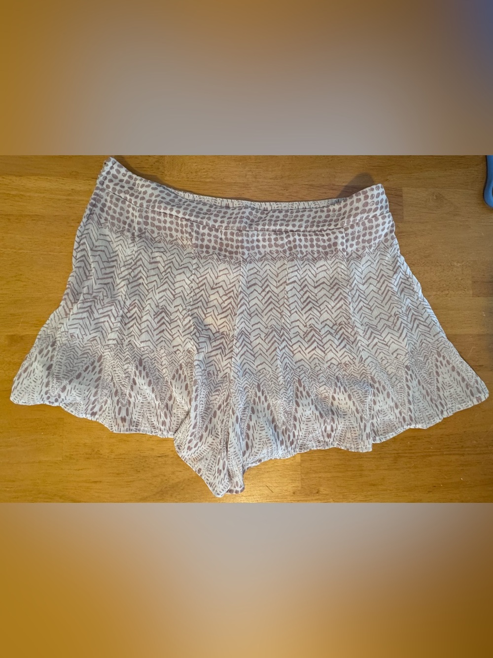 Charlotte Russe Cream and Taupe Patterned shorts with lining underneath